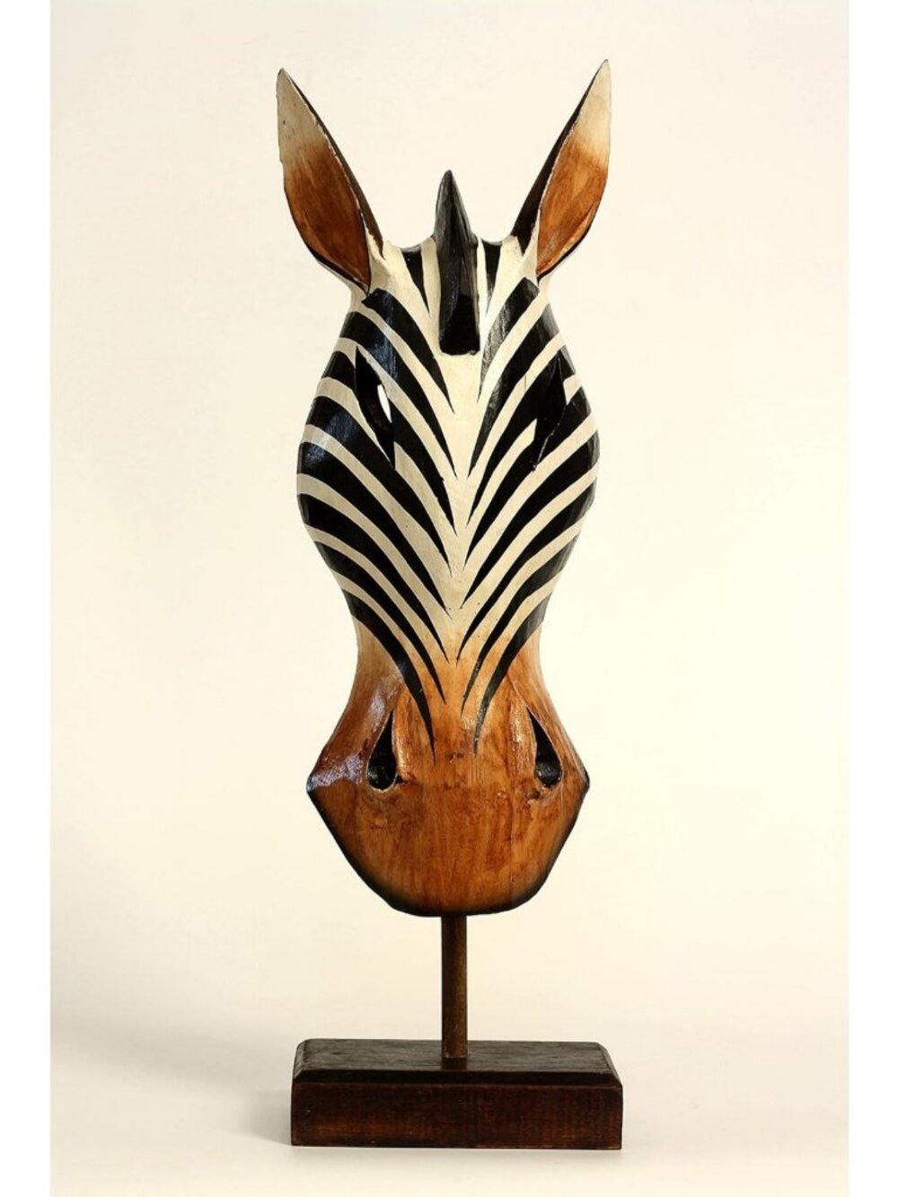 Hand-Carved 19" Tribal Zebra Mask with Stand | Unique Home Decor Sculpture